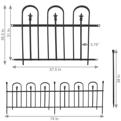 Strasbourg 6' Set of 2 Steel Decorative Garden Fence Panels - 37.5" W x 30.5" H Per Panel - Black