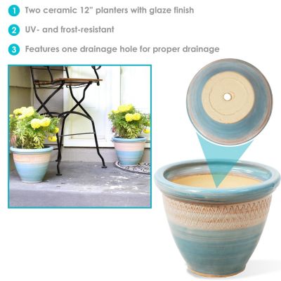 Indoor/Outdoor Purlieu Decorative Glazed Ceramic Planters for Greenery or Flowers - 12"