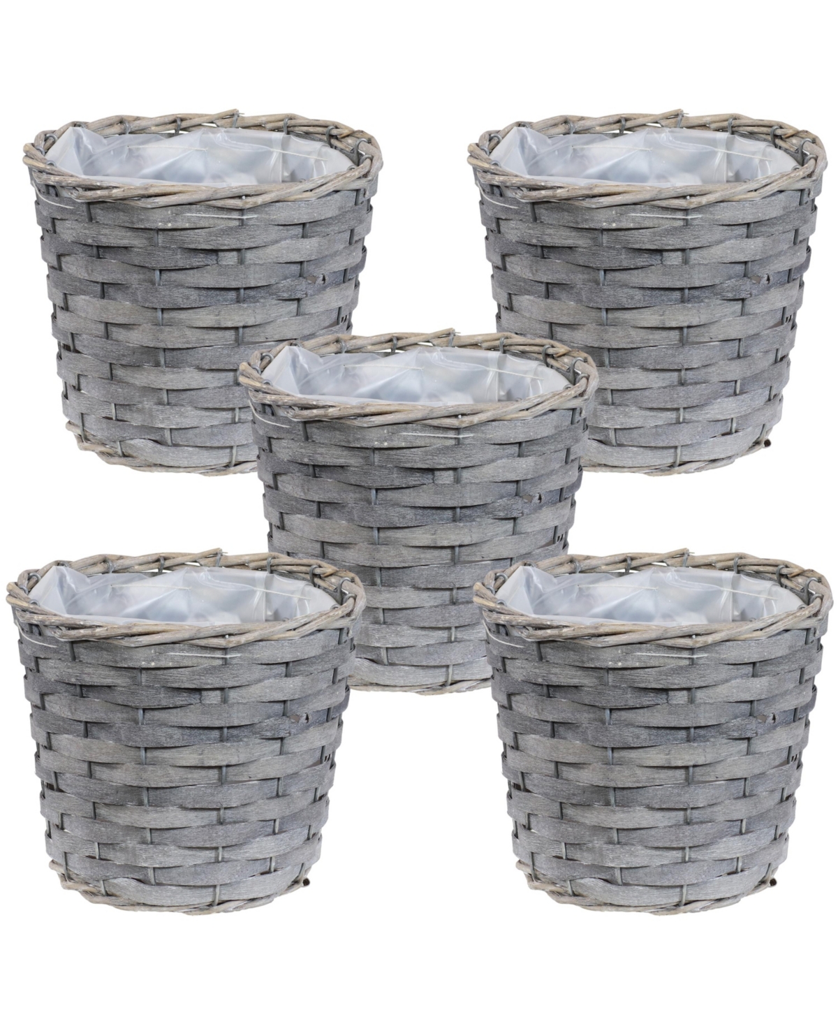 6.75 in Rattan Wicker Basket Planters with Lining - Set of 5 - Grey