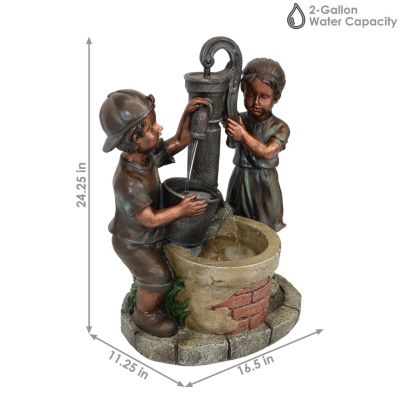 24-Inch Jack and Jill at Farmhouse Pump Outdoor Water Fountain - Electric Submersible Pump with Adjustable Flow