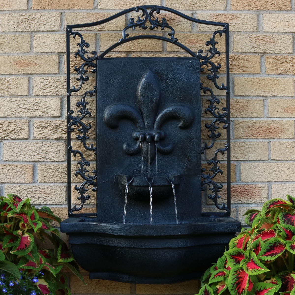 Sunnydaze Decor French Lily Polystone Outdoor Solar Wall Fountain - Lead