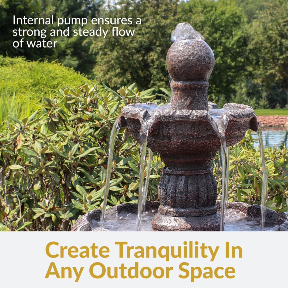 Mediterranean 49-Inch 4-Tiered Outdoor Water Fountain - Electric Submersible Pump - Fiberglass and Resin