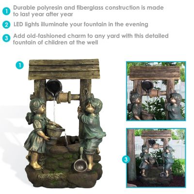 Children at the Well 39-Inch Outdoor Water Fountain - LED Lights - Electric Submersible Pump - Polyresin/Fiberglass