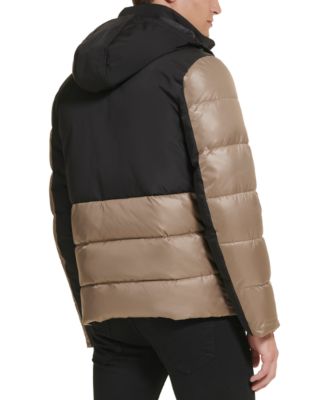 Men's Colorblock Mixed-Media Puffer Jacket