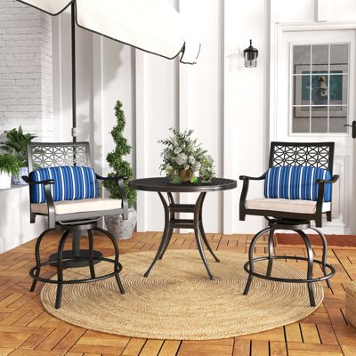 Set of 2 Patio Swivel Bar Stool Chairs Cushioned Pillow