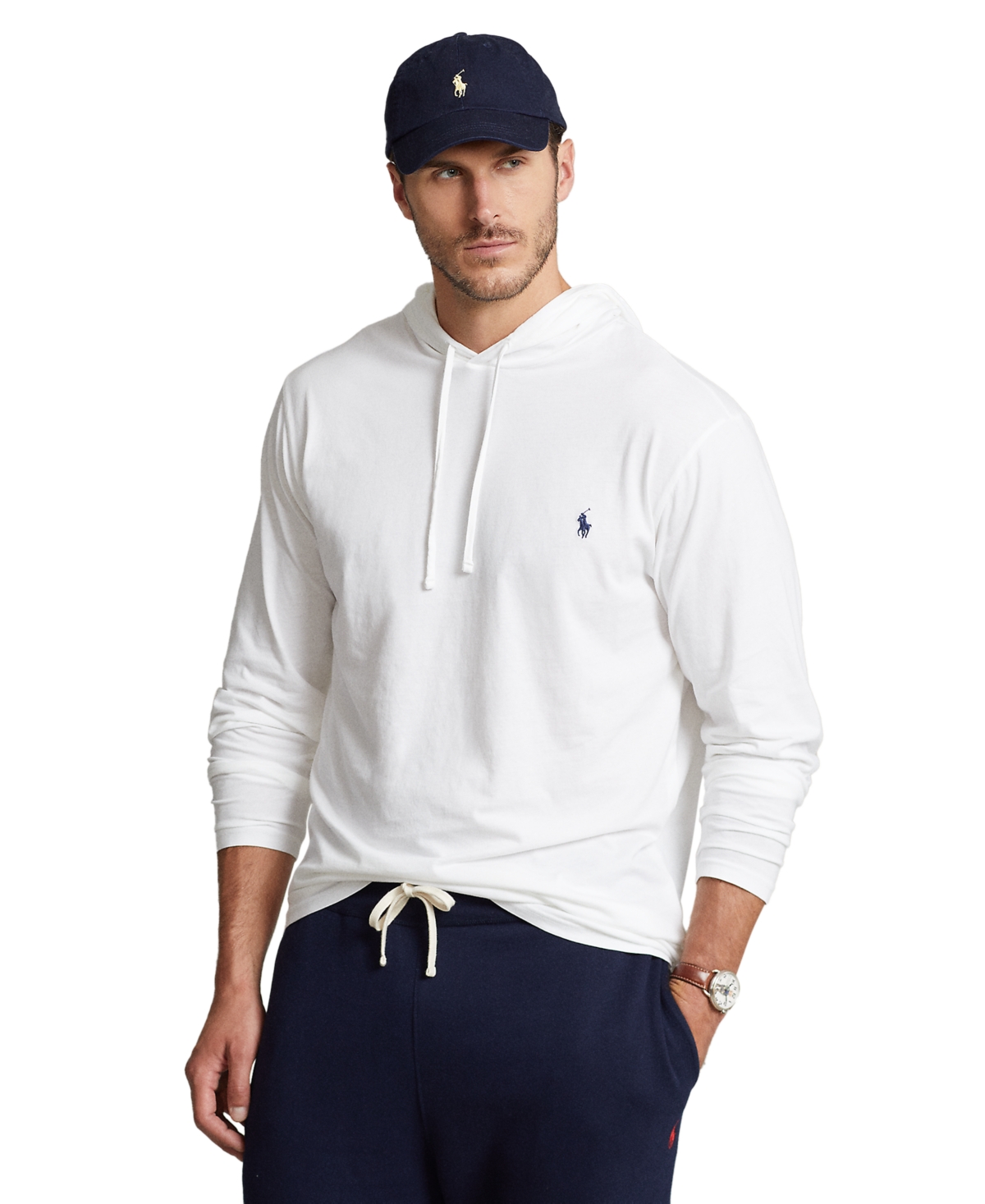 Polo Ralph Lauren Men's Big & Tall Jersey Hooded T-shirt In White
