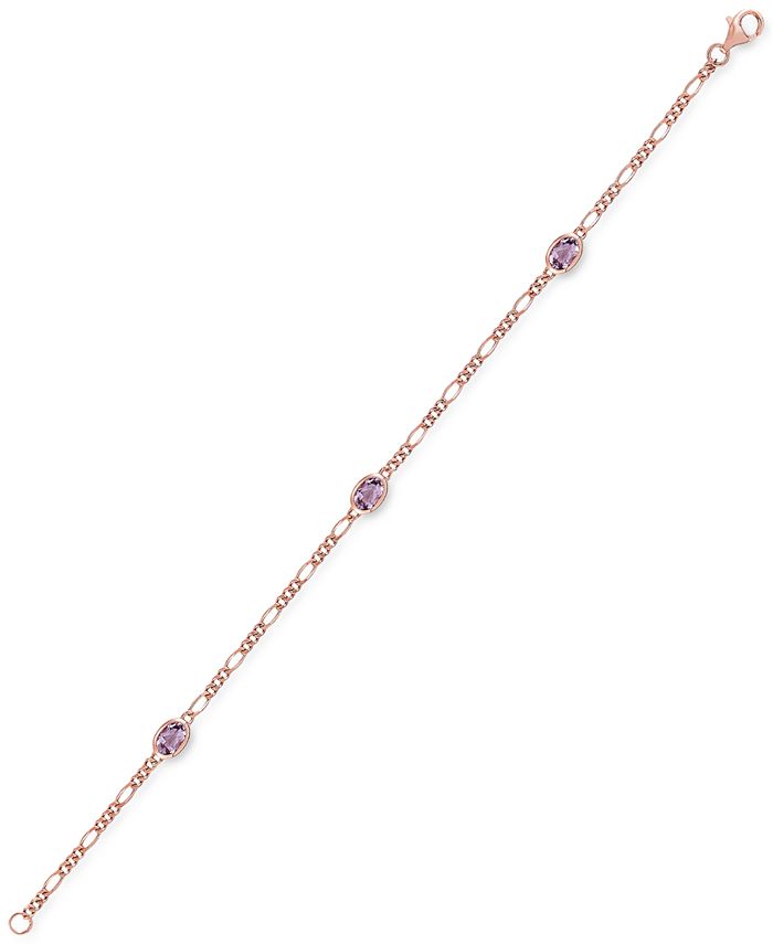 Macy's Amethyst Figaro Link Station Bracelet (11/5 ct. t.w.) in 14k Rose GoldPlated Sterling
