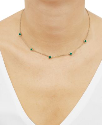 Lab-Grown Emerald Station Figaro Collar Necklace (1-1/5 ct. t.w.) in 14k Gold-Plated Sterling Silver, 16" + 2" extender