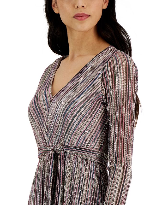 Anne Klein Women's V-Neck Maxi Pleated Long-Sleeve Dress - Macy's
