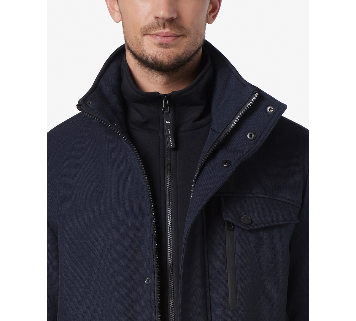 Marc New York Men s Hoyt Micro Houndstooth Soft Shell Barn Jacket with Removable Bib Black Smart Closet