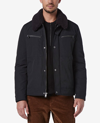 Marc New York Men's Randall Insulated Waxed Cotton Aviator Jacket with ...