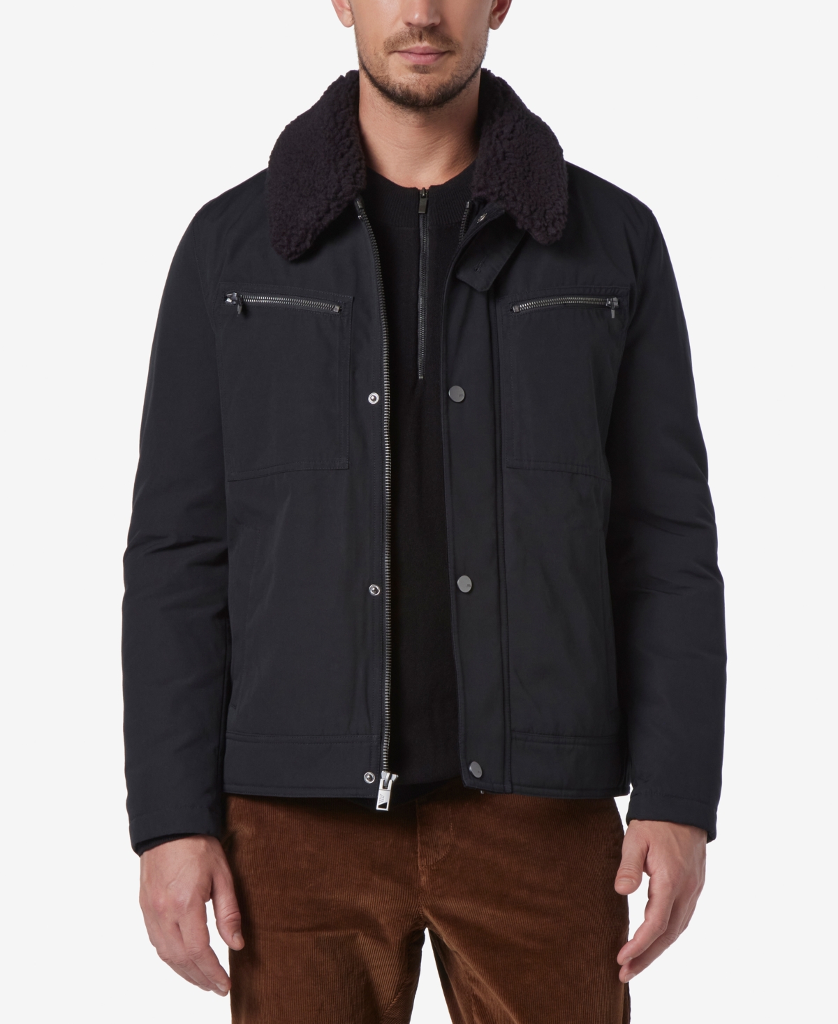 Marc New York Men's Randall Insulated Waxed Cotton Aviator Jacket With Fleece Collar In Black