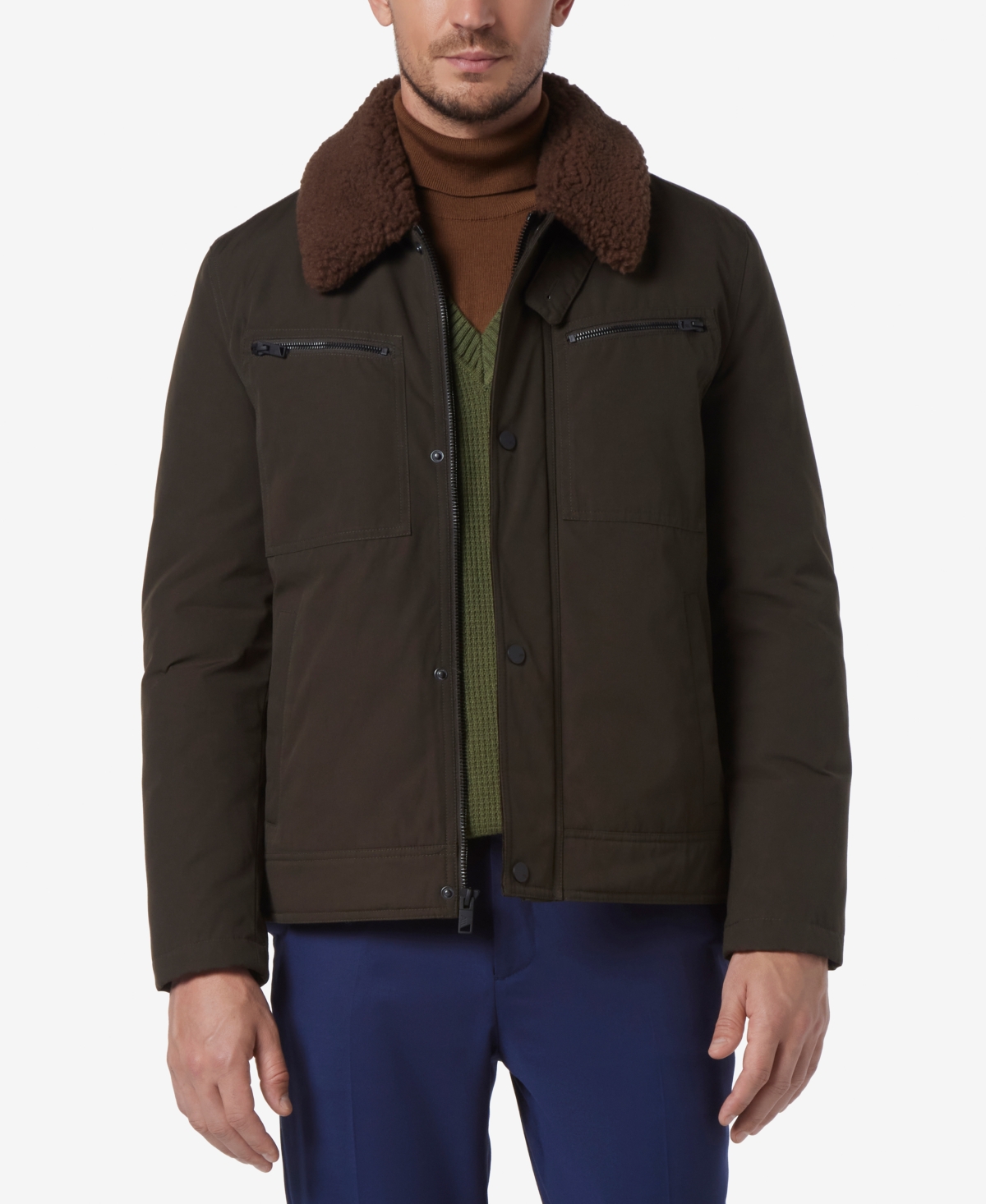 Marc New York Men's Randall Insulated Waxed Cotton Aviator Jacket With Fleece Collar In Jungle