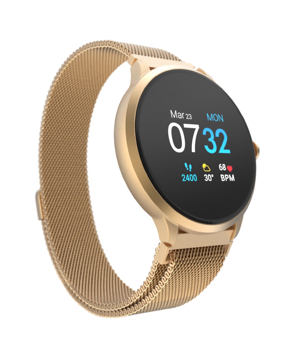 Itouch Sport 3 Unisex Touchscreen Smartwatch: Gold Case with Gold Mesh Strap 45mm