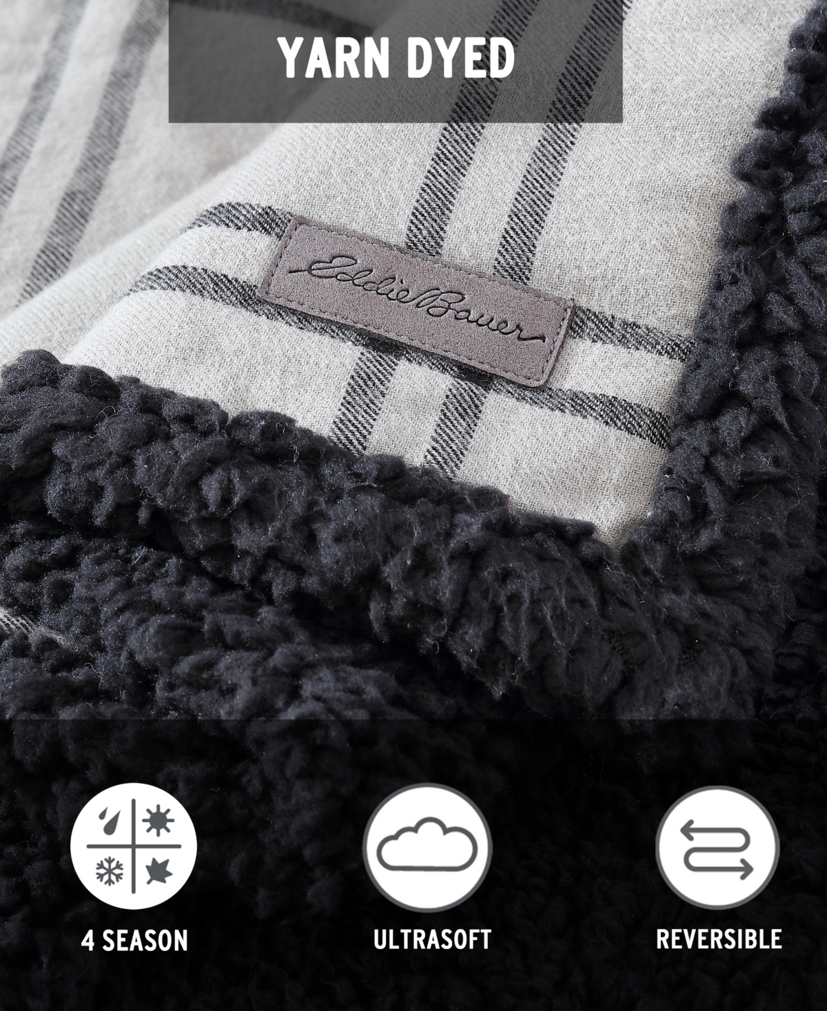 Eddie Bauer Kettle Falls Plaid Cotton Yarn Dye Flannel Reversible Throw Blanket, 60 