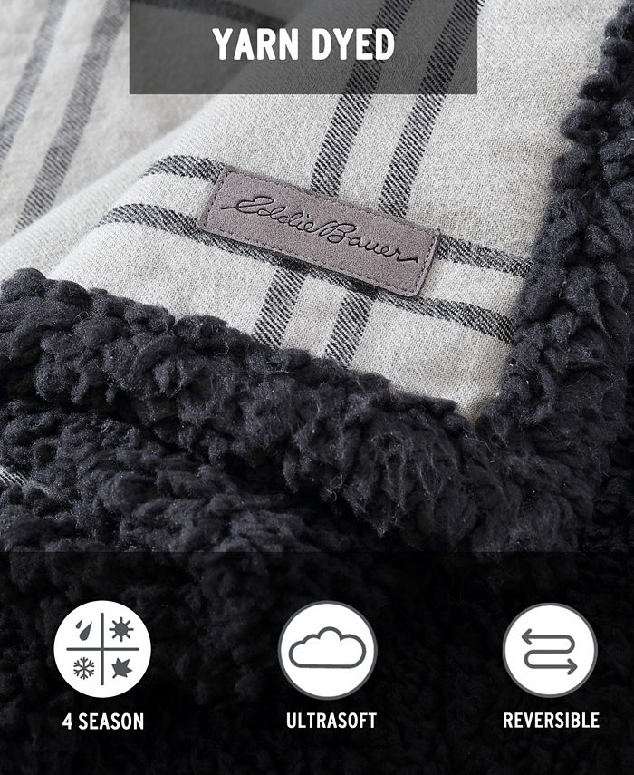 Eddie Bauer Kettle Falls Plaid Cotton Yarn Dye Flannel Reversible Throw Blanket, 60 " X 50