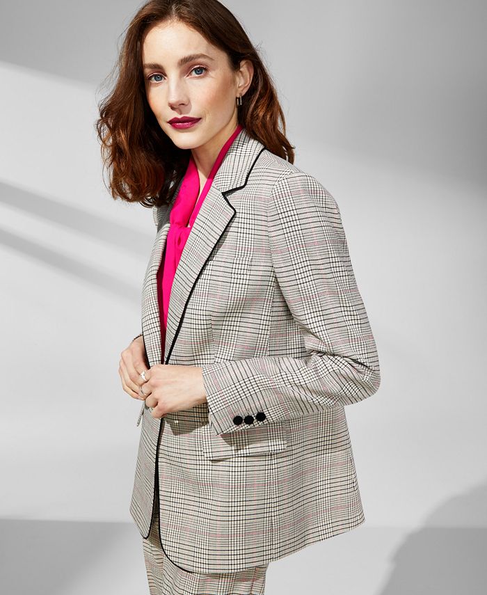 Anne Klein Women's Plaid Notched-Collar Blazer - Macy's