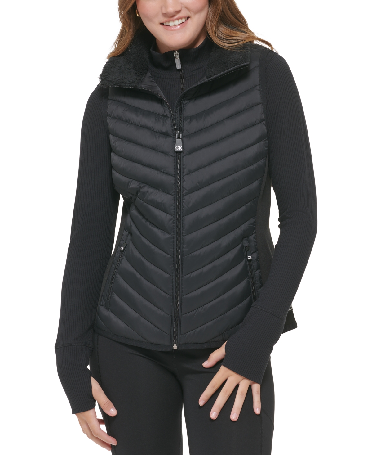 Calvin Klein Performance Women s Sherpa lined Quilted Zip up Vest In Black ModeSens