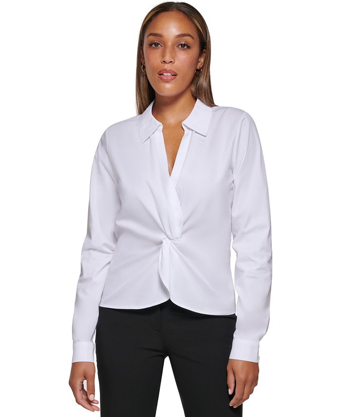 Alfani Women's Long Sleeve Button-Up Shirt White at  Women's Clothing  store