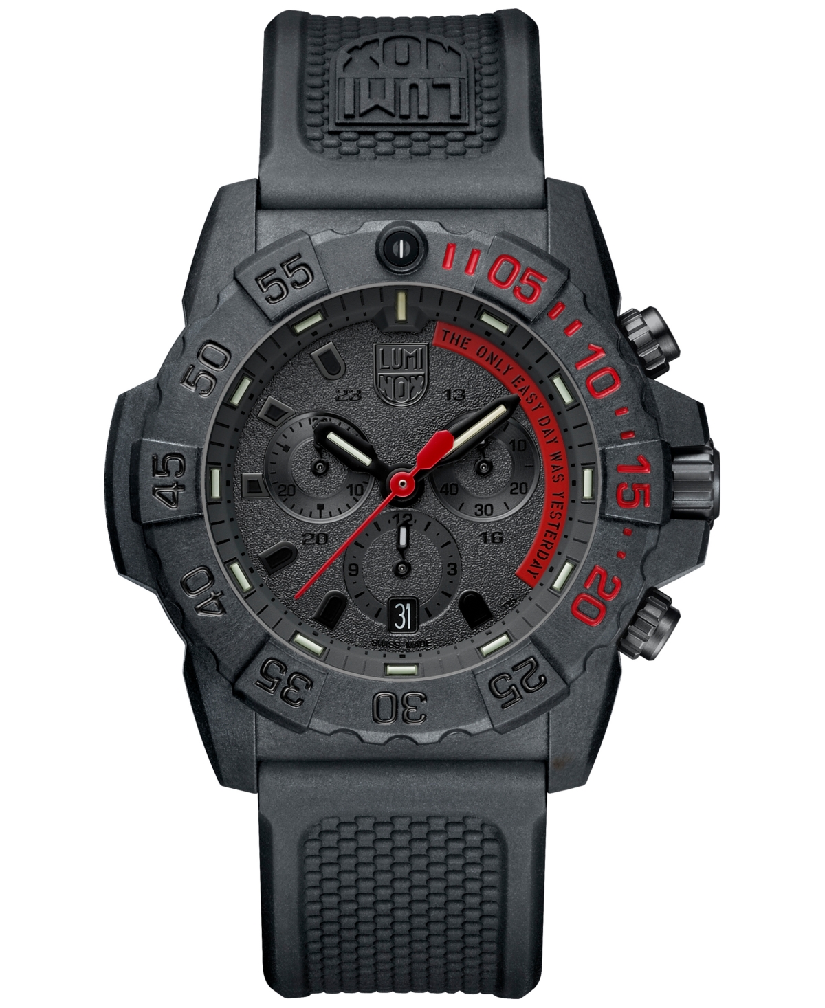 Men's Swiss Chronograph Navy Seal Dive Black Rubber Strap Watch 45mm