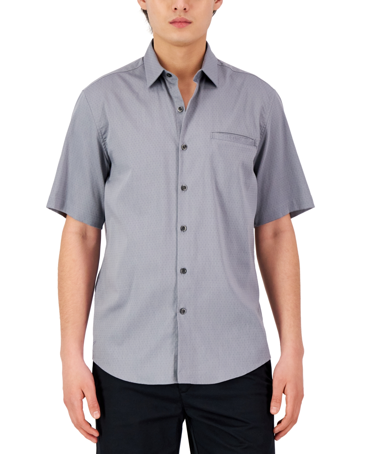 Alfani Men's Short-sleeve Modern Stretch Dobby Shirt, Created For Macy's In Grey Combo