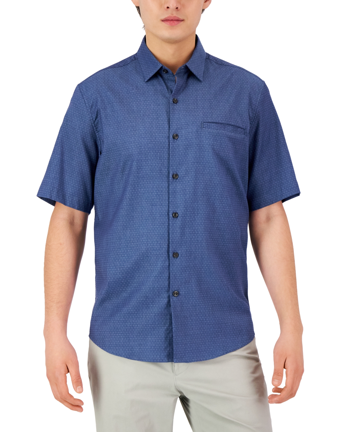 Alfani Men's Short-sleeve Modern Stretch Dobby Shirt, Created For Macy's In Navy Combo
