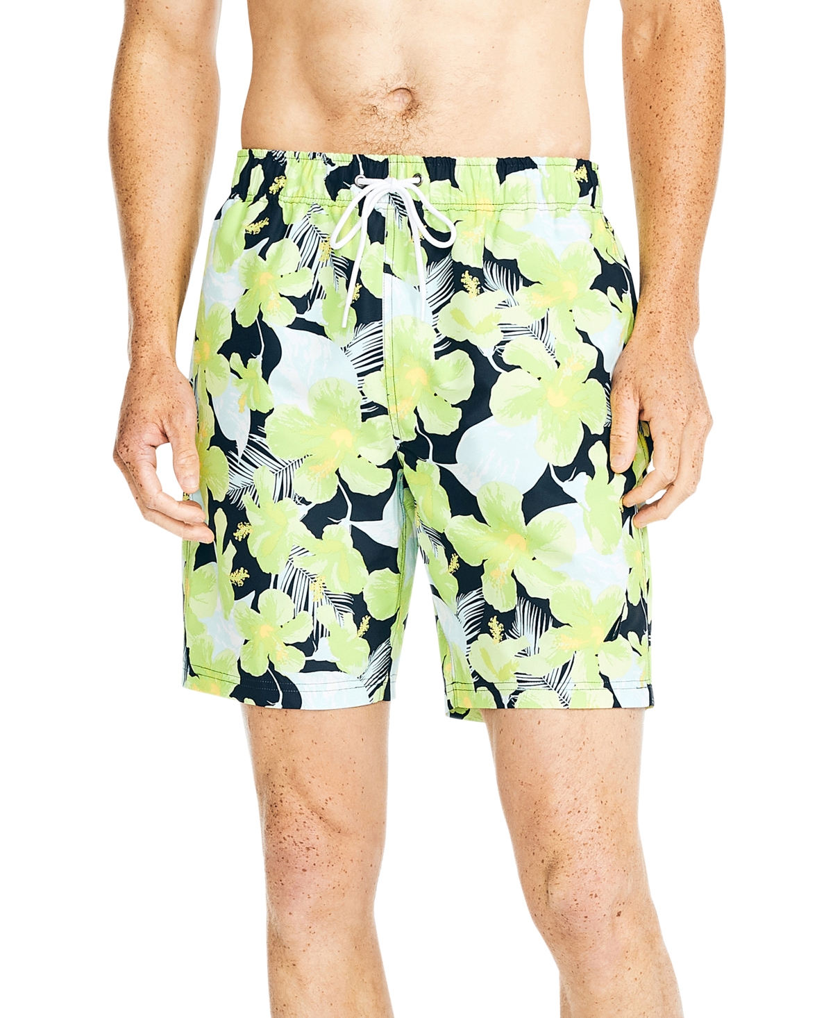 Nautica Men's 8" Hibiscusprint Elasticwaist Swim Trunks In Tropic
