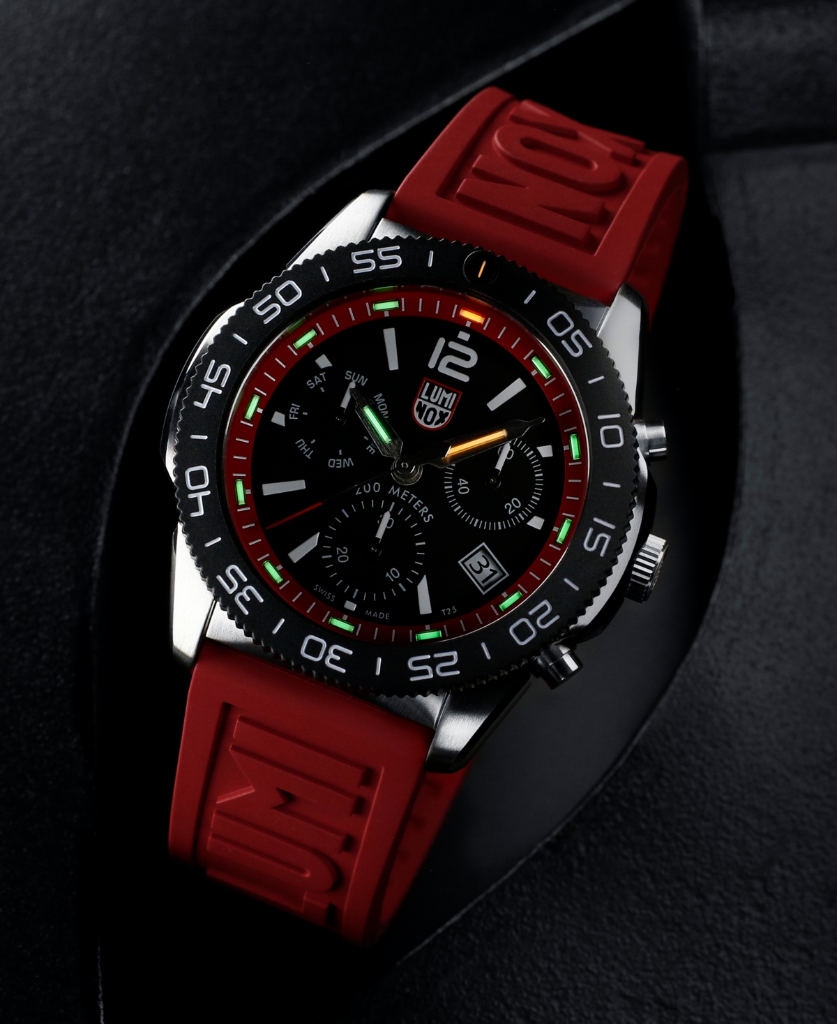 Shop Luminox Men's Swiss Chronograph Pacific Diver Red Rubber Strap Watch 44mm In No Color