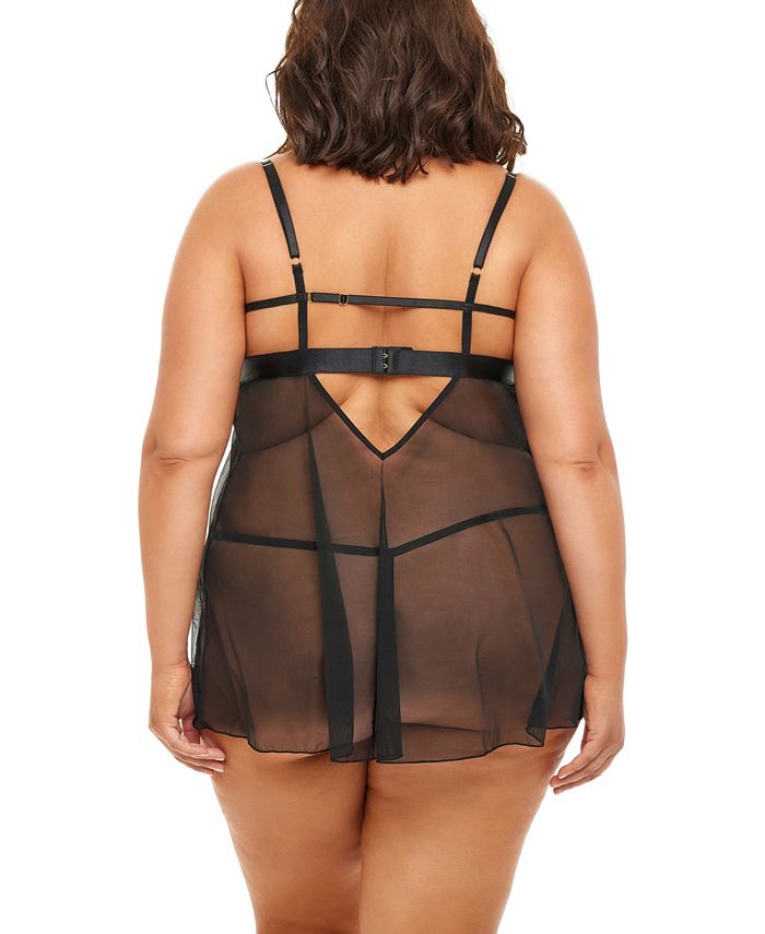 Oh La La Cheri Plus Size Riley Empire Waist Babydoll with Bow and Gstring Set Macy's