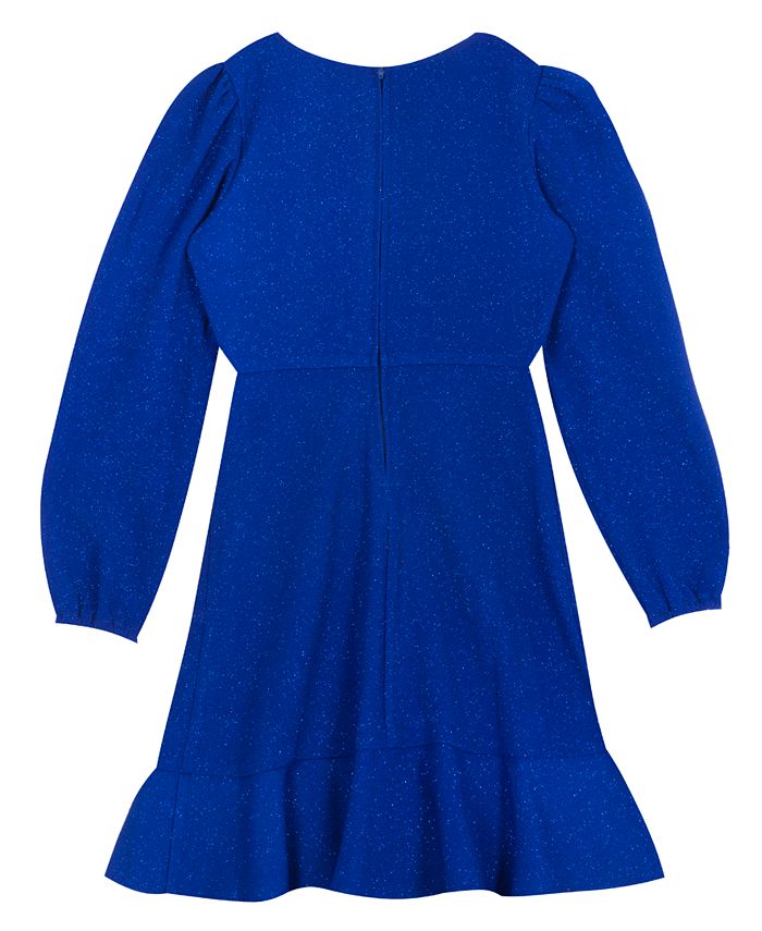 Rare Editions Big Girls Long Sleeve Glitter Knit Faux Wrap Dress Macy's