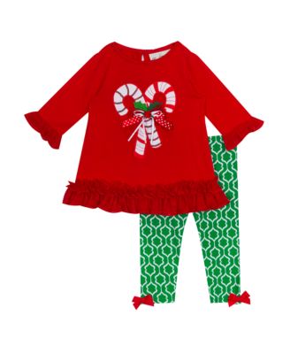 Rare Editions - Baby Girls 2-Pc. Candy Cane Top & Leggings Set