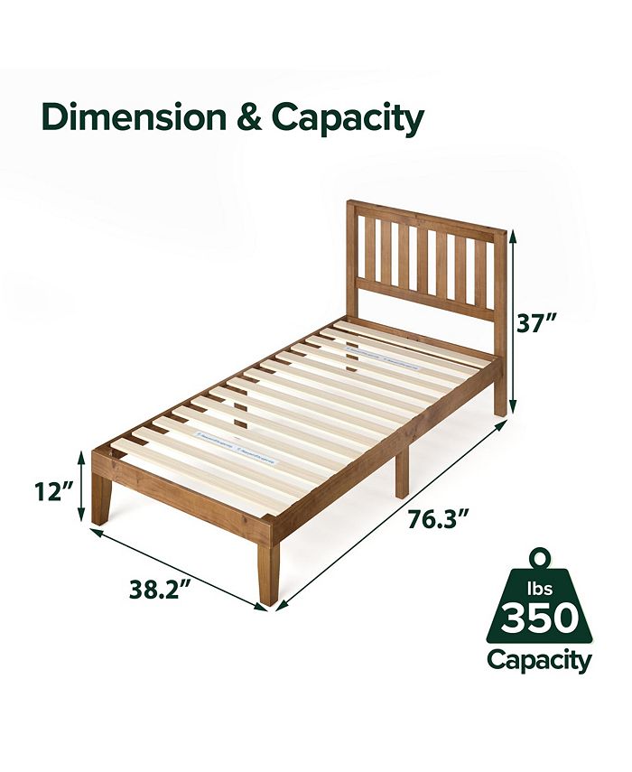 Zinus Alexia 12" Wood Platform Bed with Headboard, Rustic Pine Finish