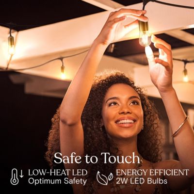 Outdoor Plug-In 48ft Weatherproof LED String Lights, Gold Hardware & Heavy Duty Cord