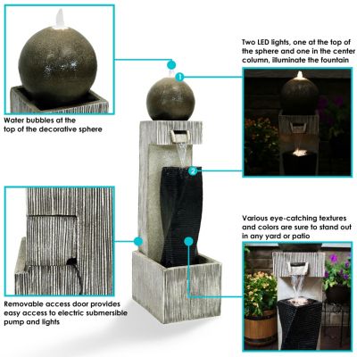 35"H Electric Polyresin Modern Artistry Column Outdoor Water Fountain with LED Lights
