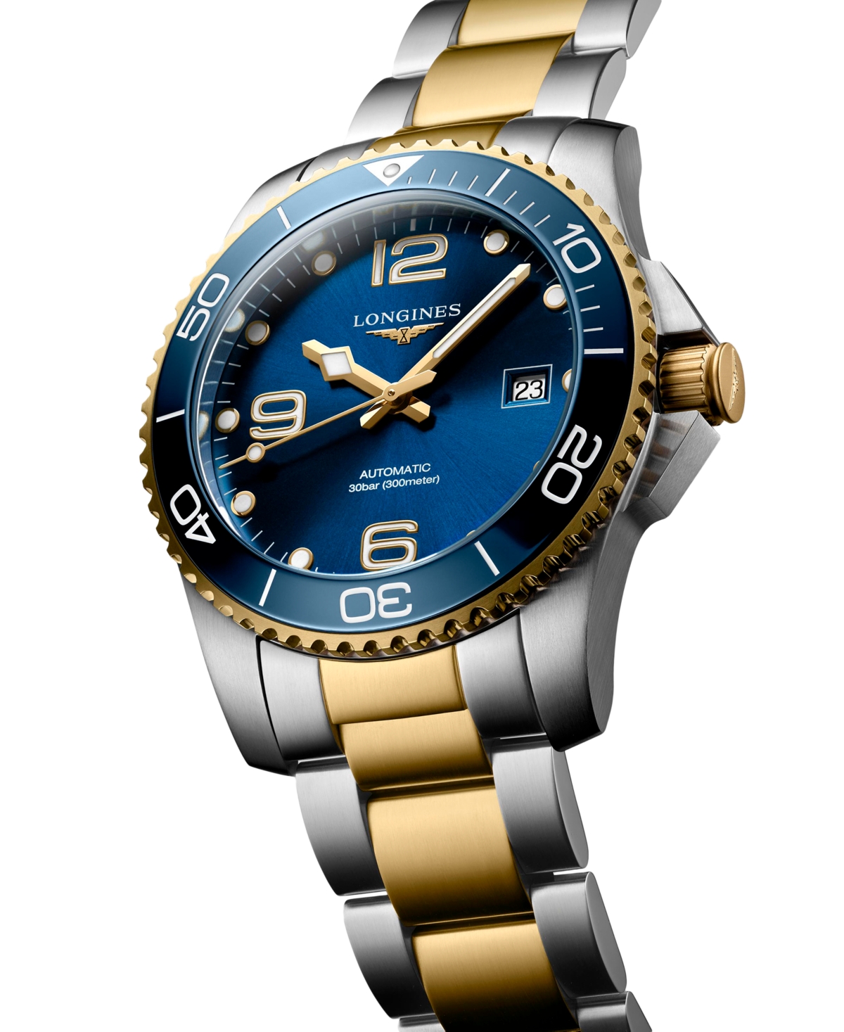 Shop Longines Men's Swiss Automatic Hydroconquest Two-tone Stainless Steel Bracelet Watch 41mm In Blue