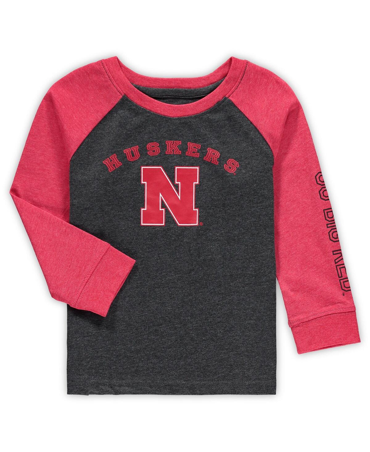 Colosseum Toddler Boys And Girls  Heathered Black Nebraska Huskers Long Sleeve Raglan T-shirt In Heathered Black