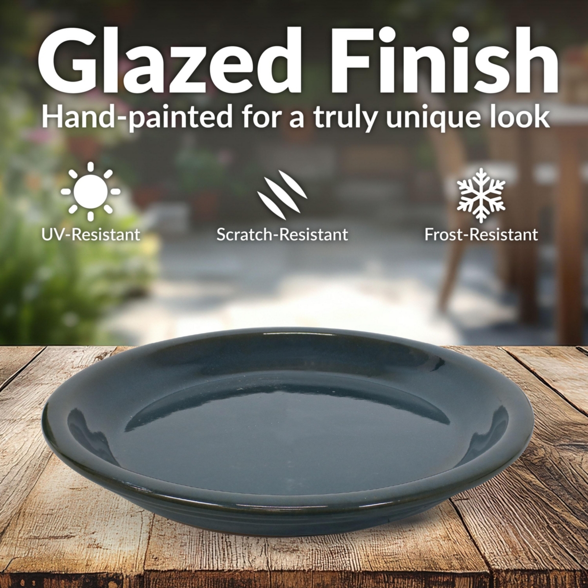 Sunnydaze Decor Ceramic Flower Pot/Plant Saucer -- Set of 2 - Dark green