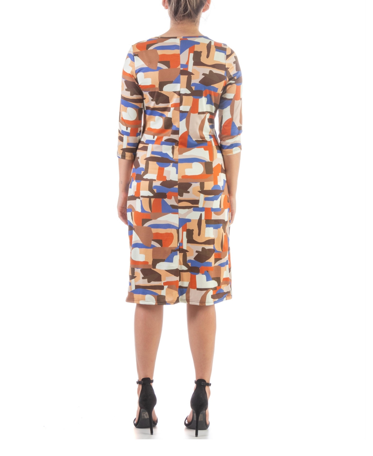 24seven Comfort Apparel Women's Faux Wrap Knee Length Cocktail Dress - Blue Multi