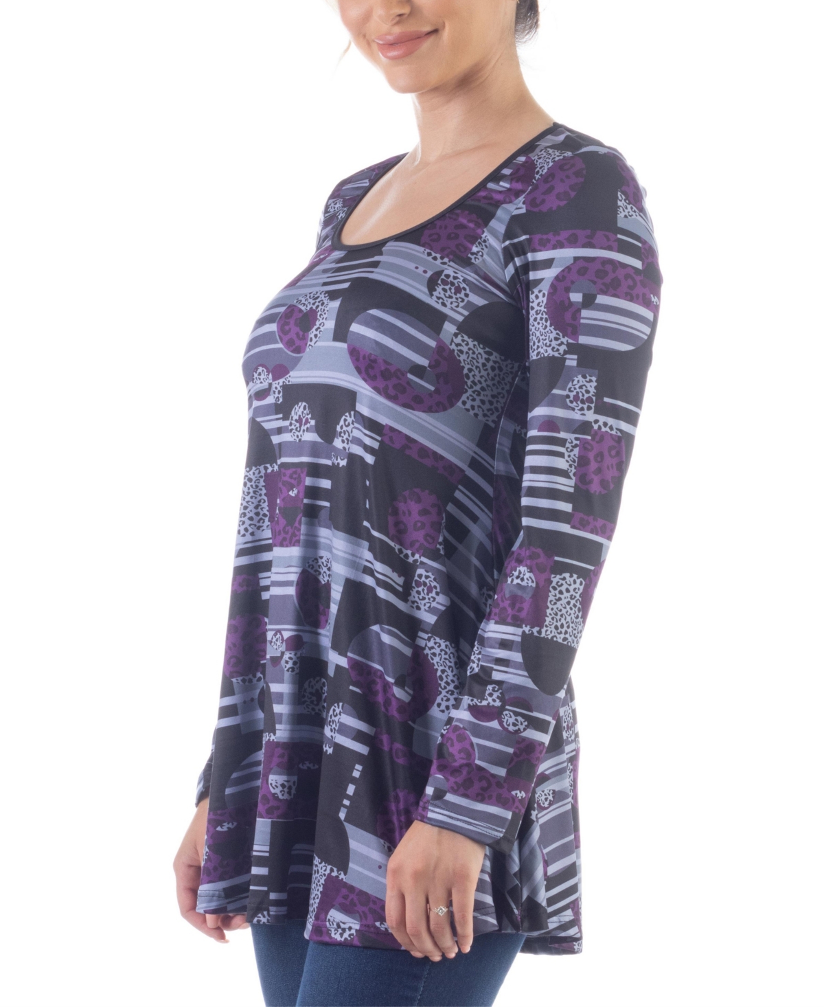 24seven Comfort Apparel Women's Scoop Neck Long Sleeve Tunic Top In Purple