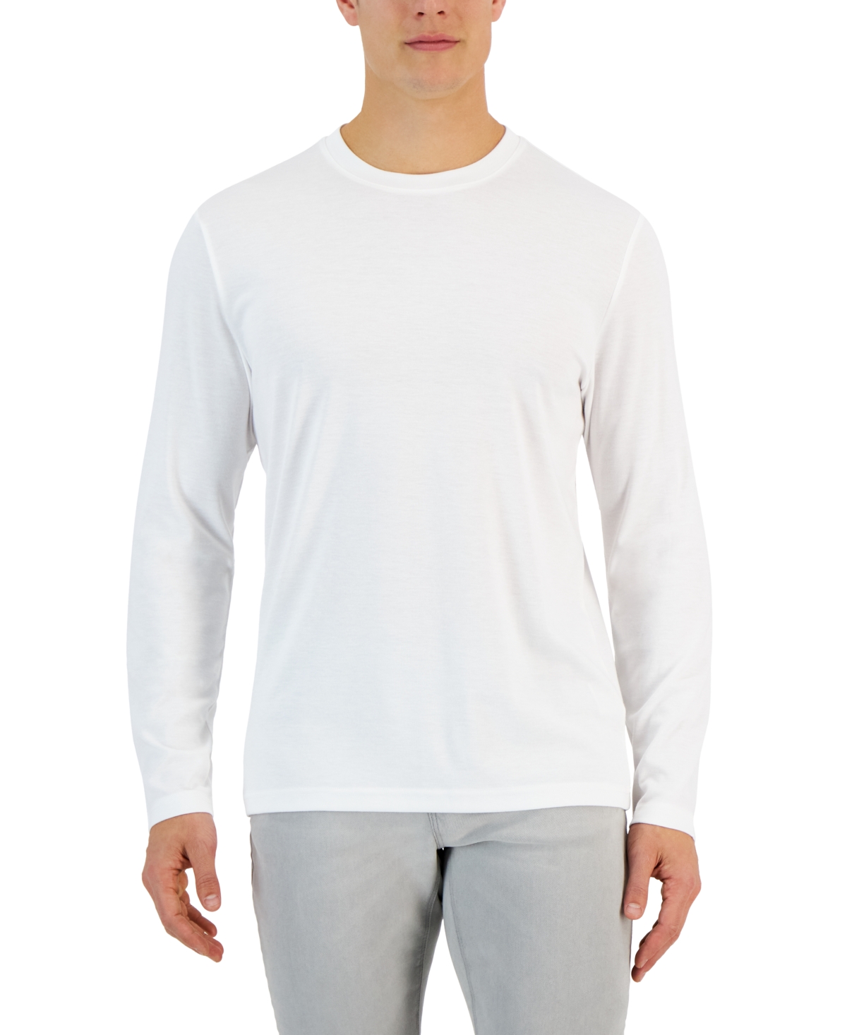 Alfani Alfatech Long Sleeve Crewneck T-shirt, Created For Macy's In Bright White