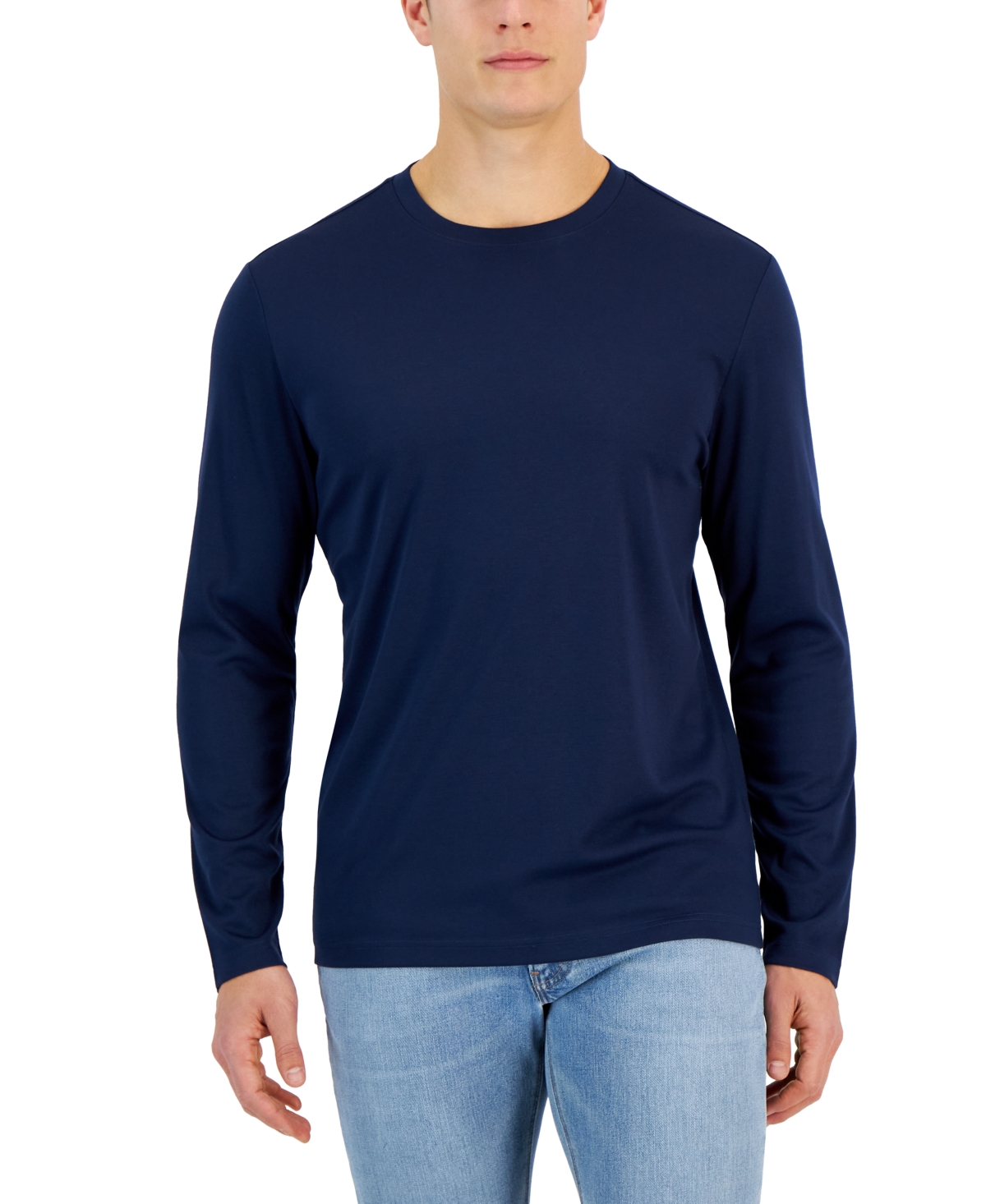 Alfani Alfatech Long Sleeve Crewneck T-shirt, Created For Macy's In Neo Navy