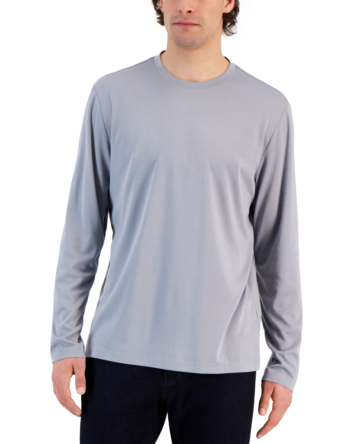 Alfani Alfatech Long Sleeve Crewneck T-shirt, Created For Macy's In Skyrocket