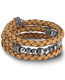 Sterling Silver Beads on Braided Genuine Leather Wrap Bracelet