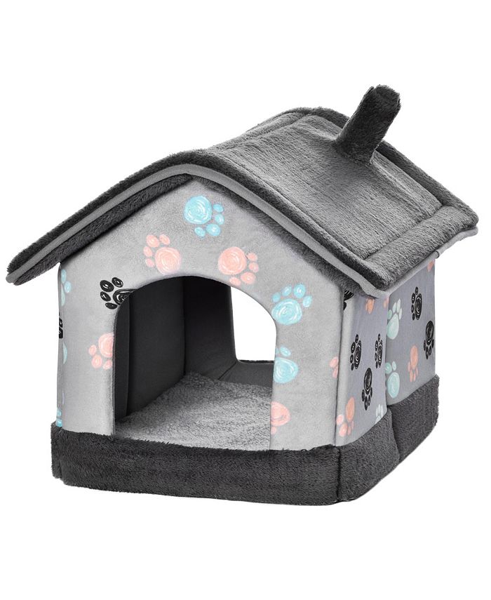 PawHut Heated Cat House Indoor Covered indoor Foldable Pet Dog Bed Heat