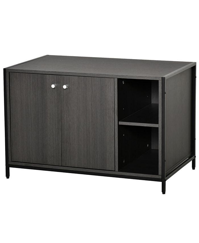 PawHut Pet Cat Litter Box w/ Easyentry Wide Surface Adjustable Shelves