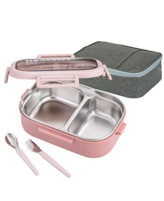 28OZ Compartment Bento Lunch Box With Lunch Bag And Cutlery Set, Pink ...