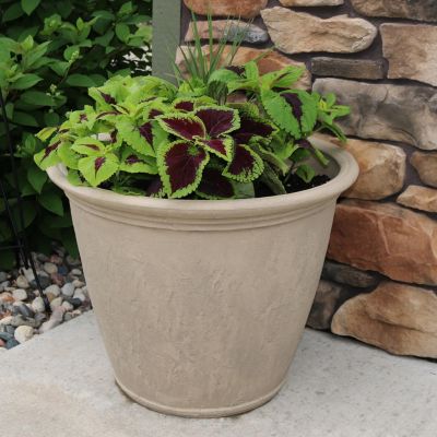 Anjelica 24" Double-Walled Polyresin Outdoor Planter with UV-Resistant Beige Finish - Set of 4