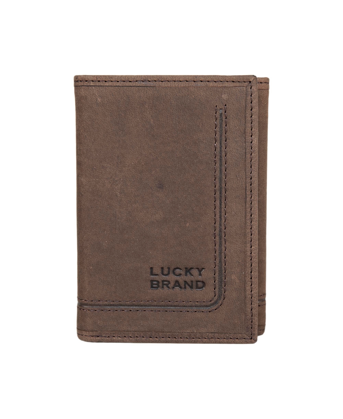 Men's Grooved Leather Trifold Wallet - Brown