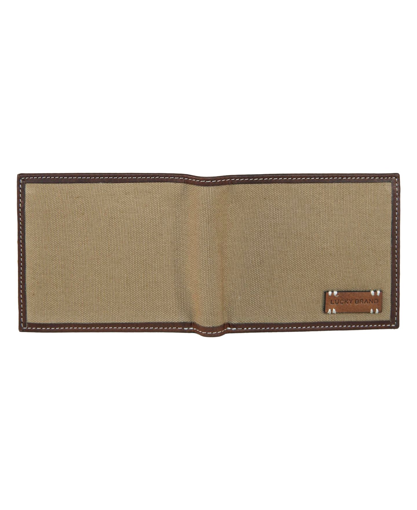 Мужской кошелёк Lucky Brand Canvas with Leather Trim Bifold Wallet, цвет: Хаки — фото 4