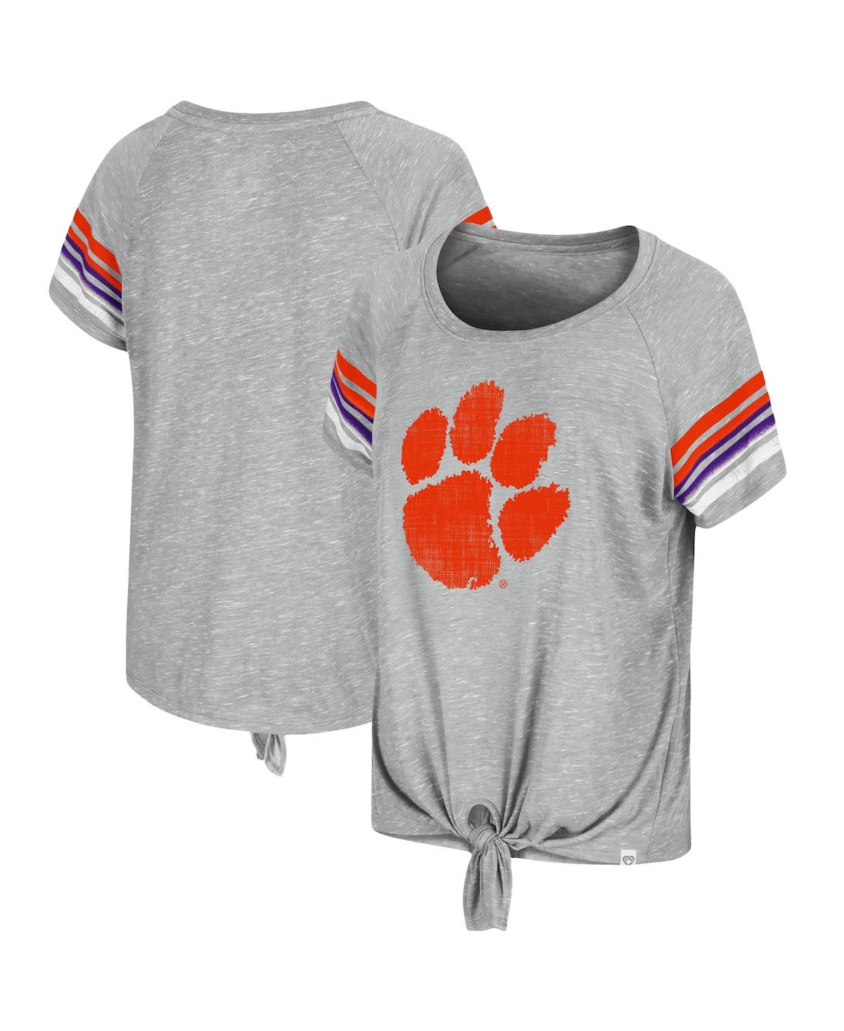 Shop Colosseum Women's  Heathered Gray Clemson Tigers Boo You Knotted Raglan T-shirt